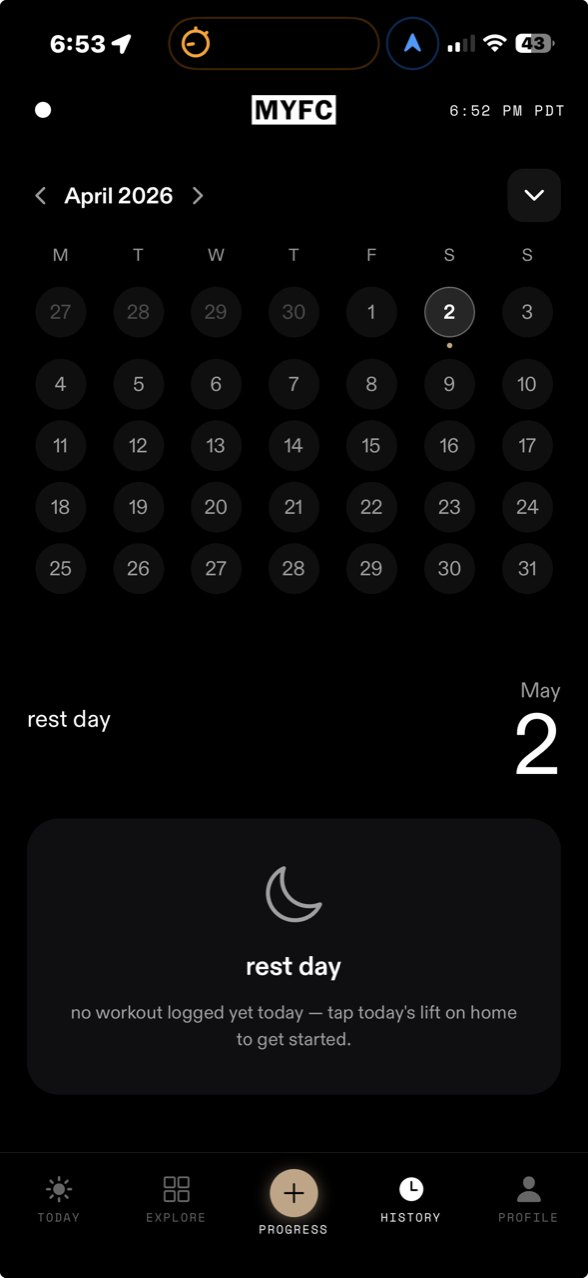 MYFC practice calendar and history