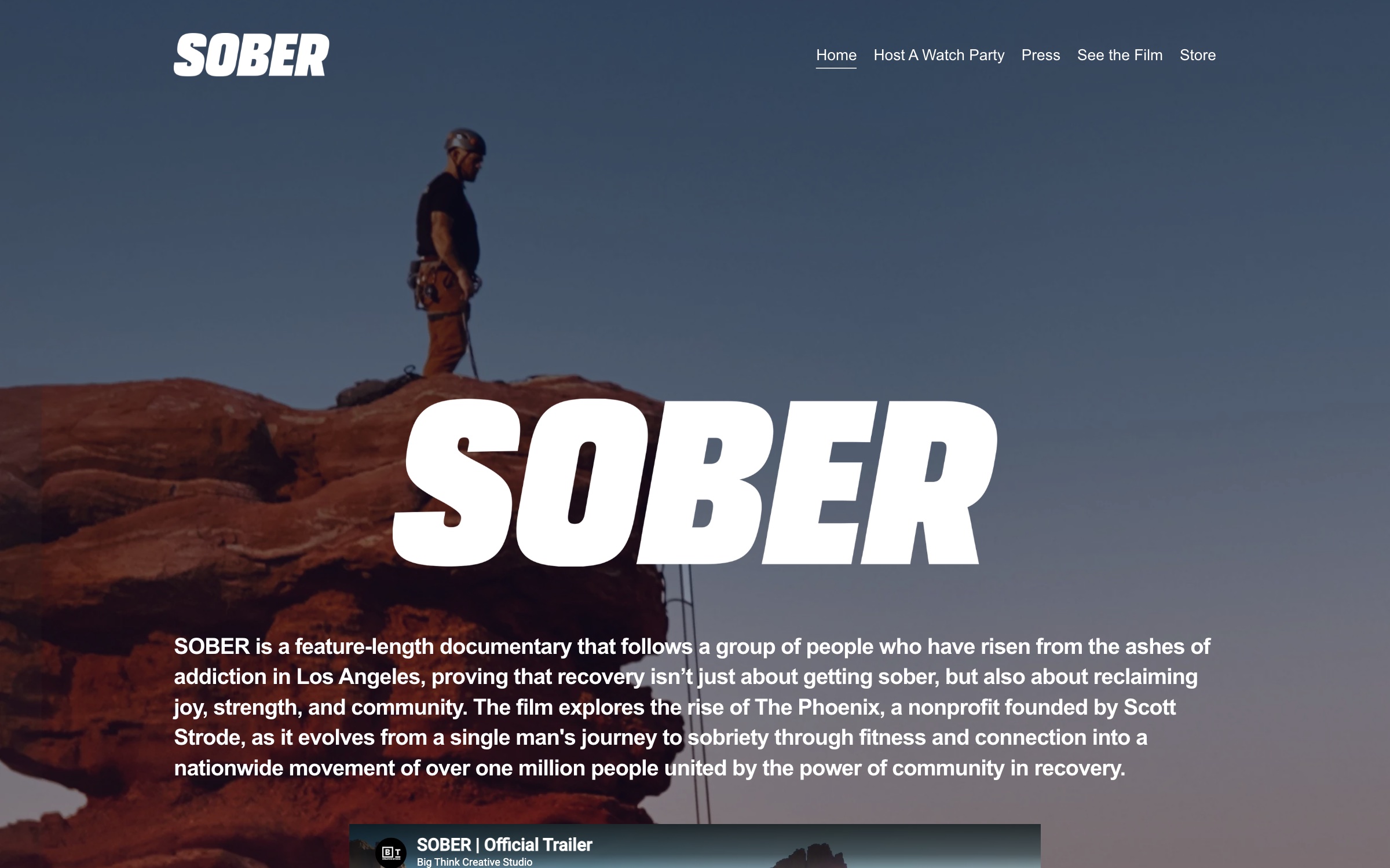 SOBER film site homepage